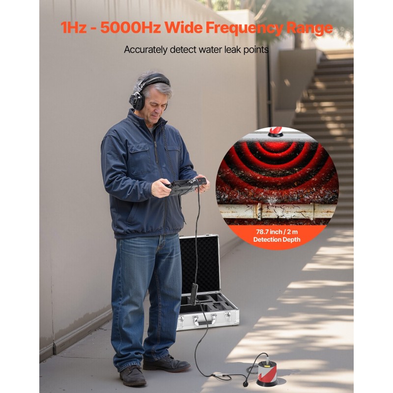 Putkiston vuototunnistin 1–5000 hertsi 2 metrin havaitsemissyvyys 7 tuuman kosketusnäyttö