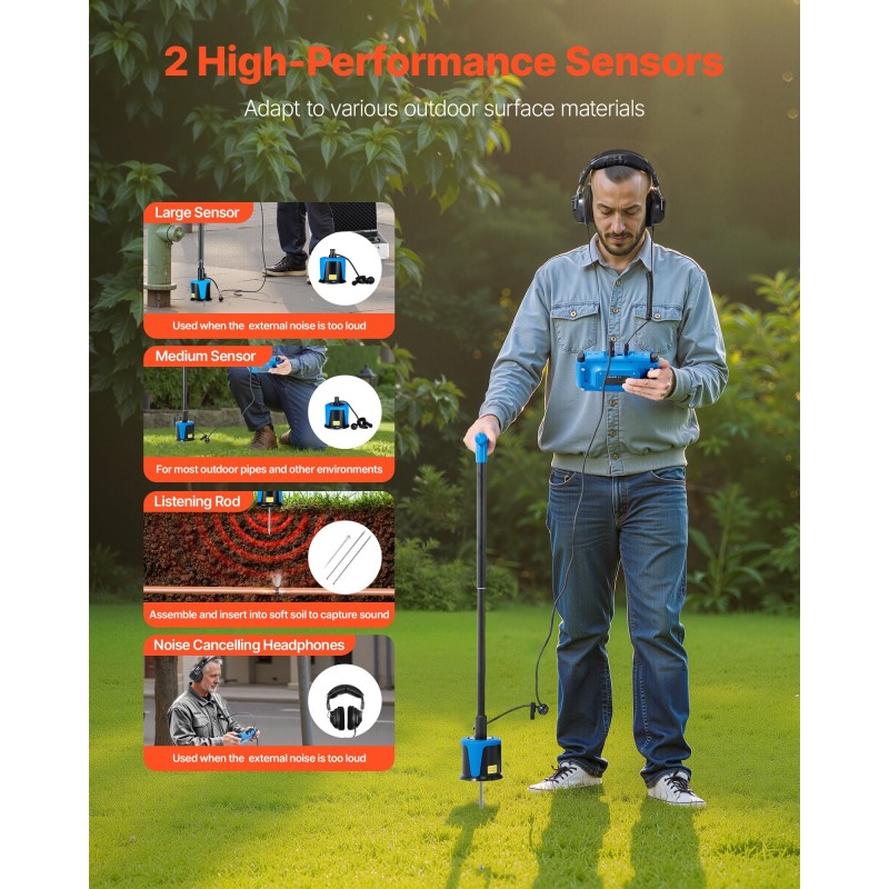 Putkivuodonilmaisin ulkokäyttöön 7-tuumainen kosketusnäyttö 8000 mAh akku 5 metrin havaitsemissyvyys