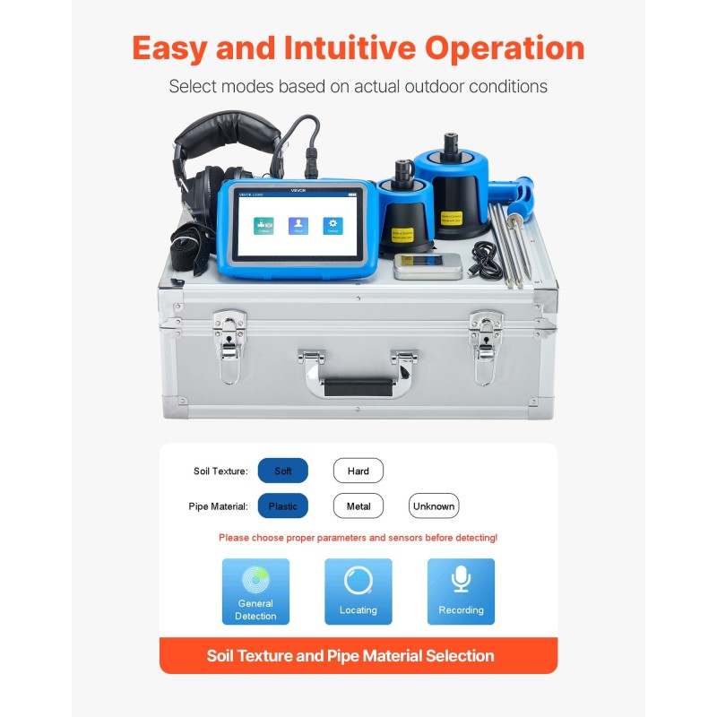 Putkivuodonilmaisin ulkokäyttöön 7-tuumainen kosketusnäyttö 8000 mAh akku 5 metrin havaitsemissyvyys