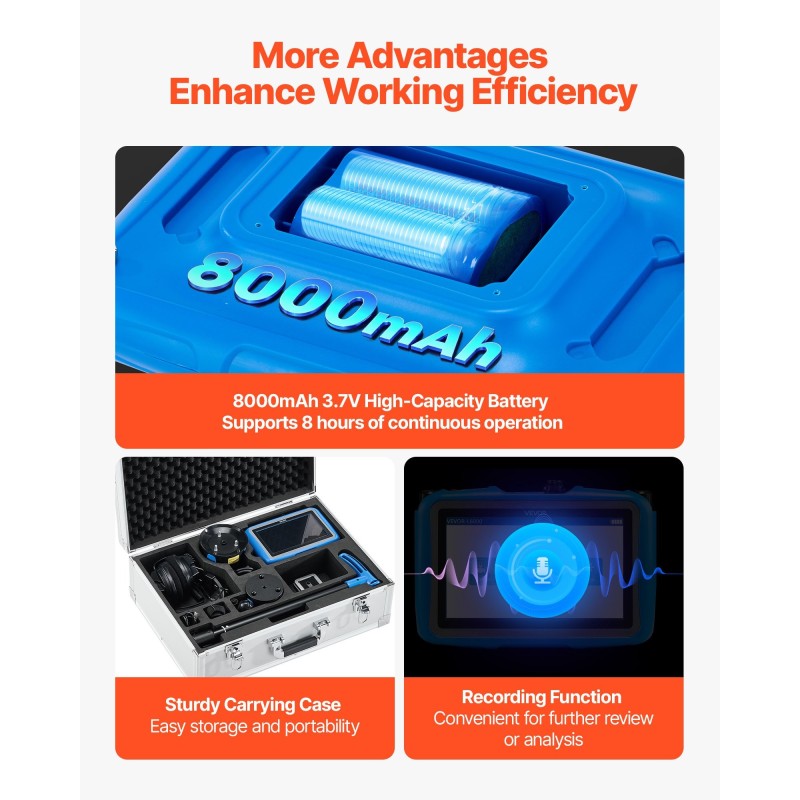 Putkivuodonilmaisin ulkokäyttöön 7-tuumainen kosketusnäyttö 8000 mAh akku 5 metrin havaitsemissyvyys