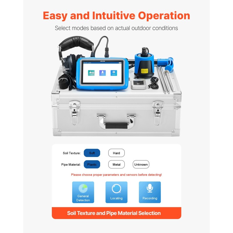 Putkistojen vuodonilmaisin ulkokäyttöön viiden metrin havaitsemissyvyys seitsemän tuumainen näyttö