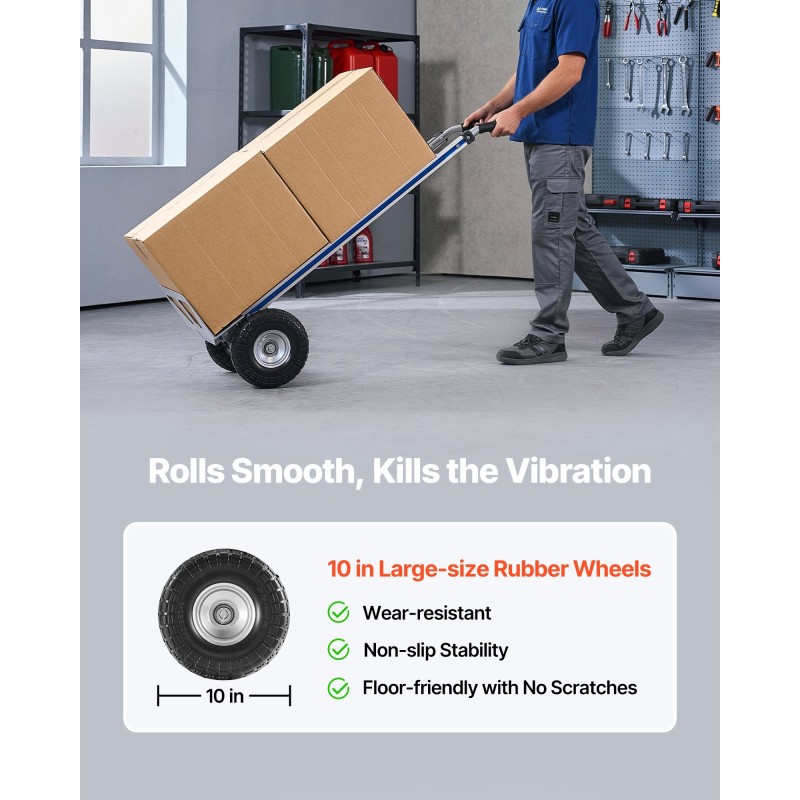 Nokkakärry alumiiniseosrunko 226,9 kg maksimikuorma liukumaton kahva leveä pohjalevy