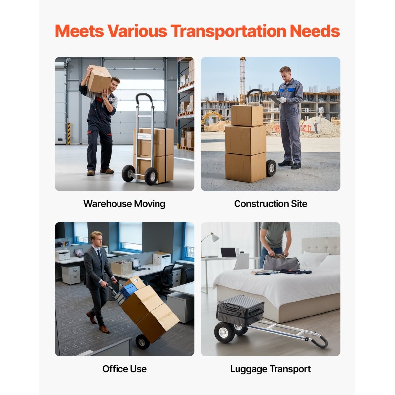 Nokkakärry alumiiniseosrunko 226,9 kg maksimikuorma liukumaton kahva leveä pohjalevy