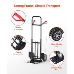 Taitettava seosteräs siirtokärry 272 kg teleskooppikahvalla pyörillä ja sidontavyöllä