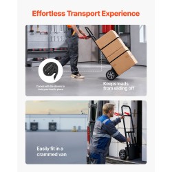 Taitettava seosteräs siirtokärry 272 kg teleskooppikahvalla pyörillä ja sidontavyöllä