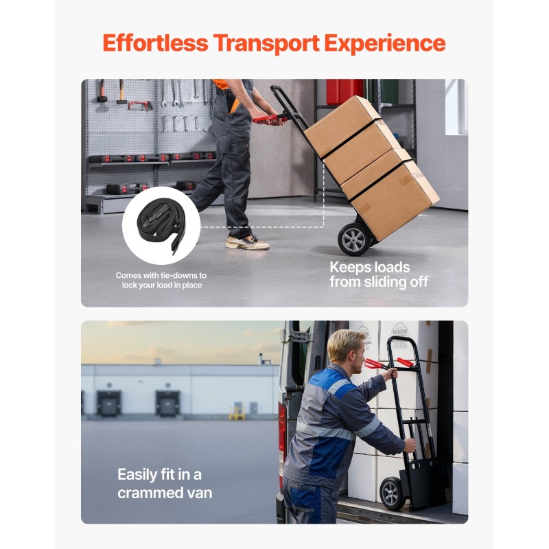 Taitettava seosteräs siirtokärry 272 kg teleskooppikahvalla pyörillä ja sidontavyöllä