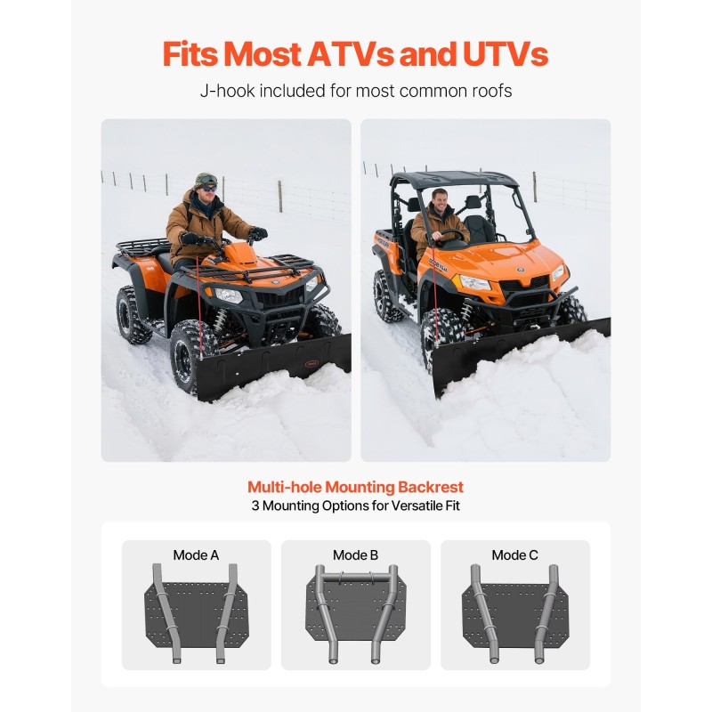 Säädettävä teräslumiaura 109–152 cm kumiläpillä UTV- ja ATV-ajoneuvoihin