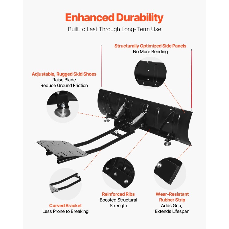 Säädettävä teräslumiaura 109–152 cm kumiläpillä UTV- ja ATV-ajoneuvoihin