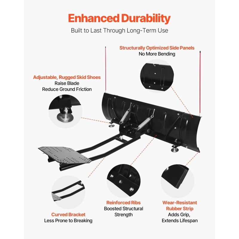 Säädettävä teräslumiaura 109/183 cm kumiläpillä mönkijöille ja hyötyajoneuvoille