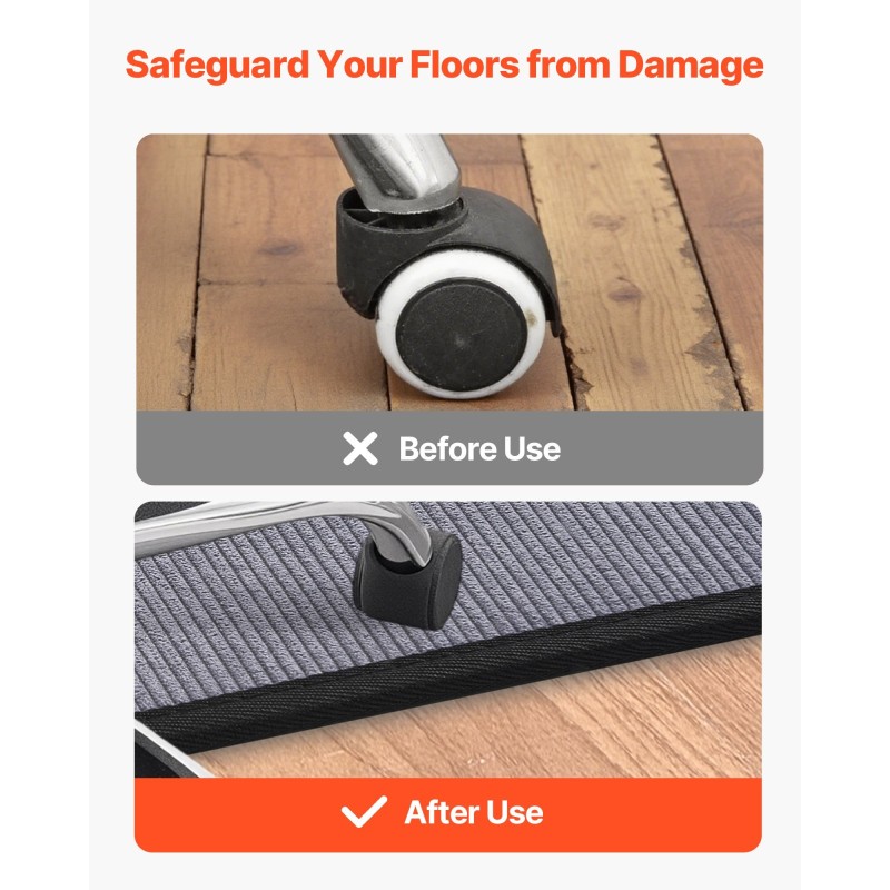 Suuri suorakulmainen lattiasuoja koville lattioille vakosamettipinnalla 122,5 cm x 91,5 cm harmaa