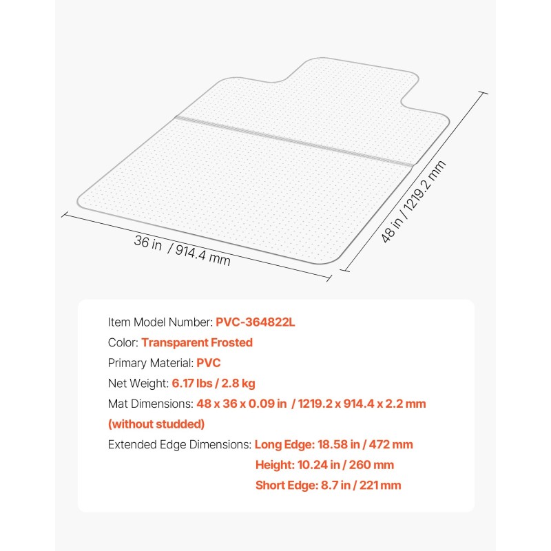 Lattiansuojamatto PVC 1230 x 914 mm toimistotuolille nappulapohjalla huurrettu