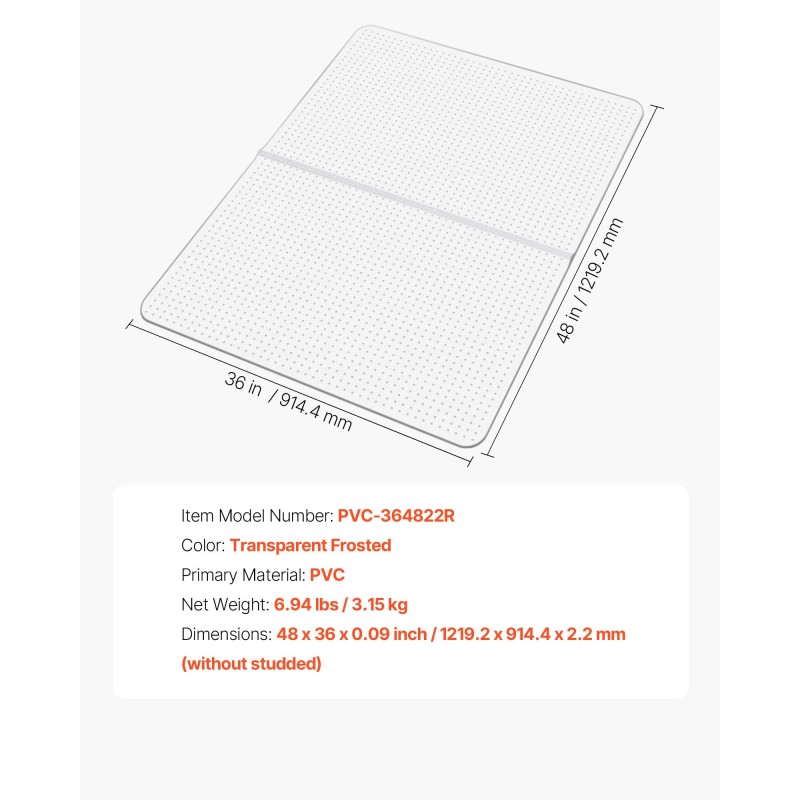 Tuolimatto PVC-muovinen suorakaide 1225 x 915 mm läpikuultava matalalle nukalle