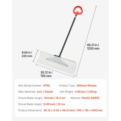 Lumilapio 30 tuuman muovilapa metallivahvike ergonominen kahva ulkokäyttöön
