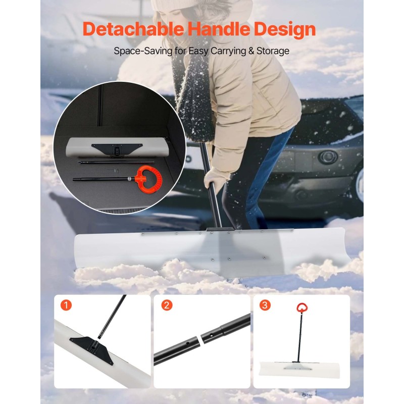 Lumilapio 122-senttinen leveä muoviterä metallireunalla ergonomisella varrella