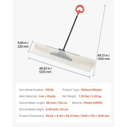 Lumilapio 122-senttinen leveä muoviterä metallireunalla ergonomisella varrella