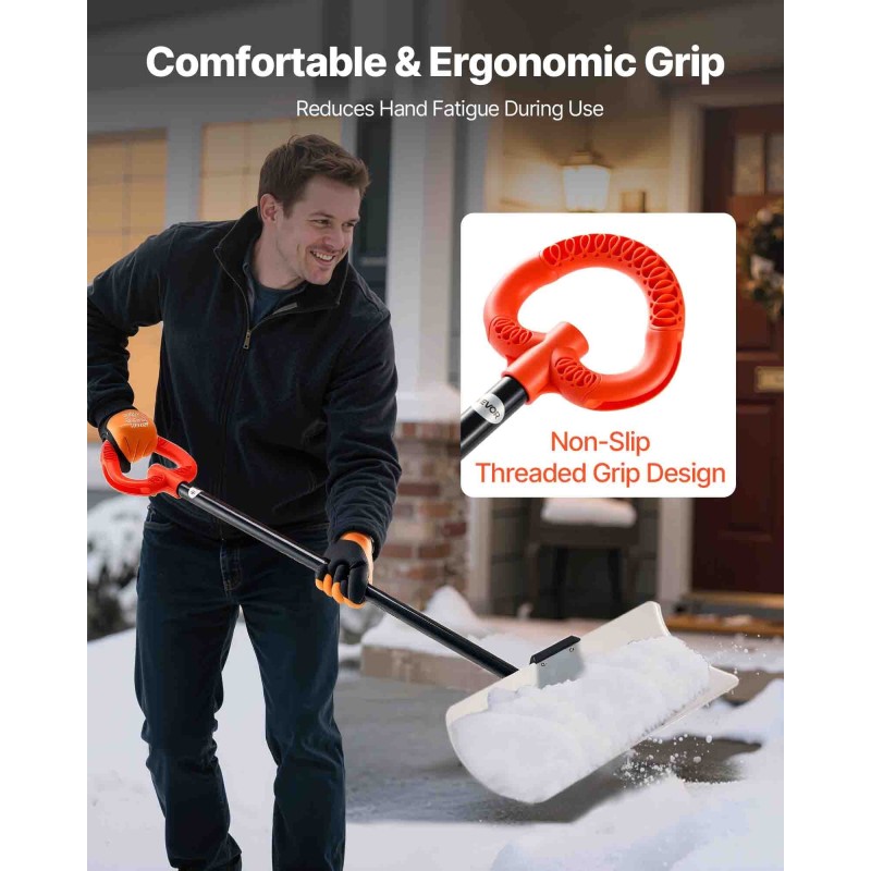 Lumentyöntölapio 61 cm leveällä muovilavalla irrotettavalla varrella ergonomisella liukuestekahvalla