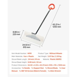 Lumentyöntölapio 61 cm leveällä muovilavalla irrotettavalla varrella ergonomisella liukuestekahvalla