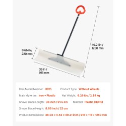 Lumentyöntölapio 36-tuumainen HDPE-muovinen metallireunalla ergonomisella kahvalla