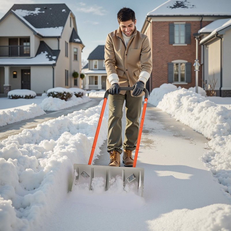 Metallinen lumilapio pyörillä alumiiniterä 61 cm säädettävä varsi 114–143 cm