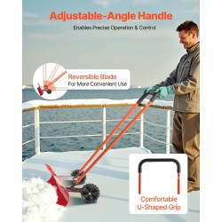 Pyörillä varustettu lumilapio 96 cm kestävä muoviterä säädettävä U-kahva pihoille