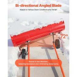 Pyörillä varustettu lumilapio 96 cm kestävä muoviterä säädettävä U-kahva pihoille