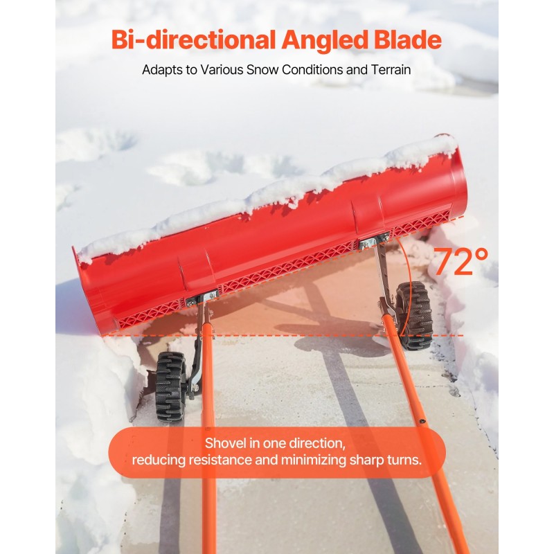 Pyörillä varustettu lumilapio 96 cm kestävä muoviterä säädettävä U-kahva pihoille