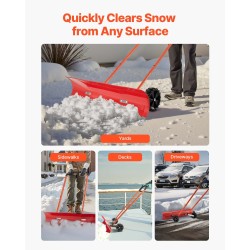Pyörillä varustettu lumilapio 96 cm kestävä muoviterä säädettävä U-kahva pihoille