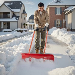 Pyörillä varustettu lumilapio 96 cm kestävä muoviterä säädettävä U-kahva pihoille