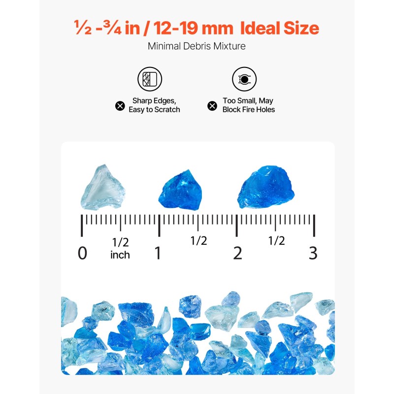 Tulilasipalat 4,5 kg 19 mm lämpökestävä kvartsihiekasta valmistettu sekoitussävyissä