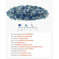 Murskattu karkaistu tulilasi 12,7 mm 4,5 kg takkaan sekavärinen