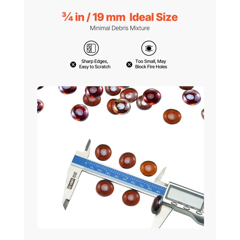 Litteät pyöreät tulilasikivet paloturvallisesta lasista 19 mm 4,5 kg tulisijoihin