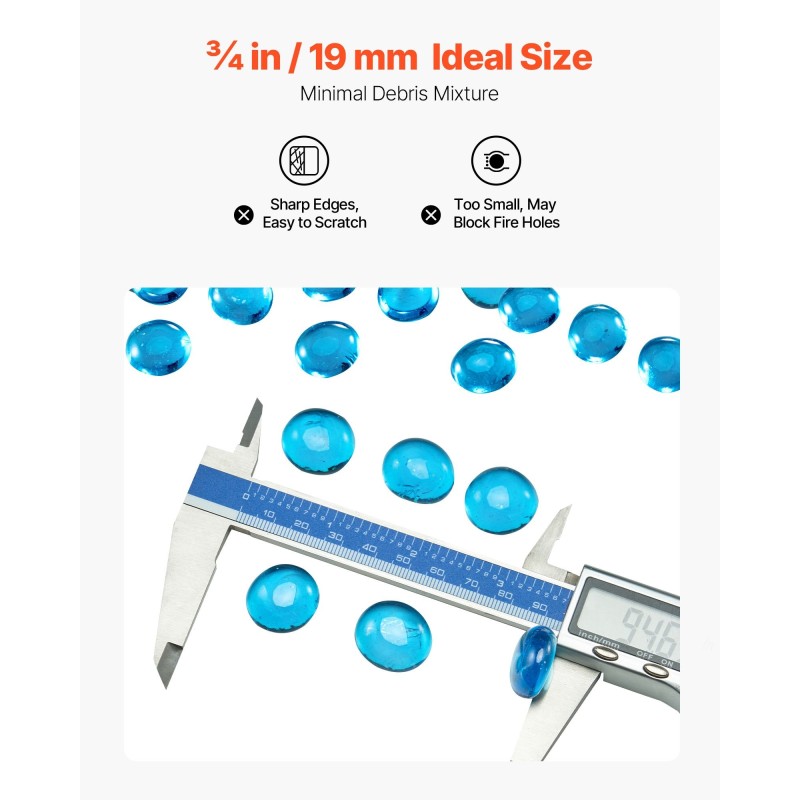 Litteät pyöreät lasihelmet kvartsihiekasta 19 mm 9 kg karibian sininen tulisijoihin