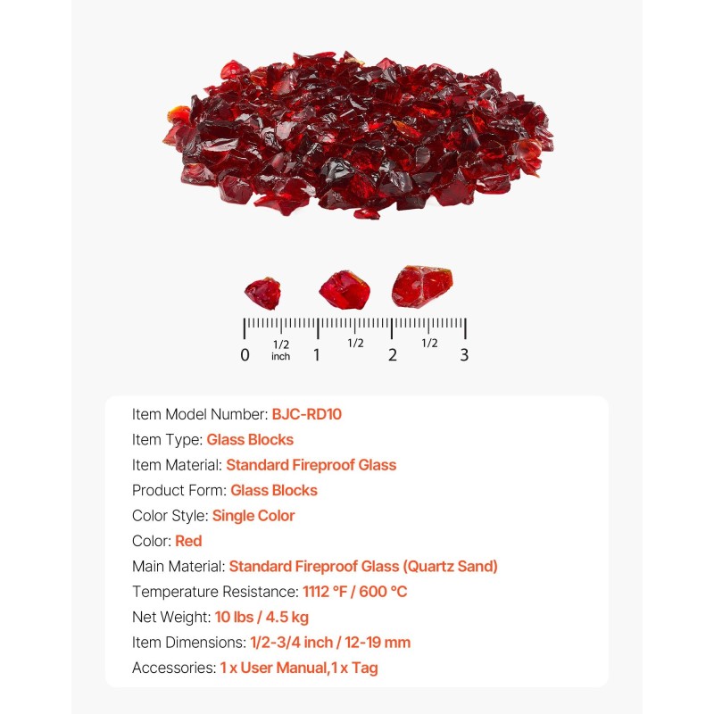 Tulilasi palonkestävä kvartsilasi 19 mm palat 4,5 kg punainen tulipesiin
