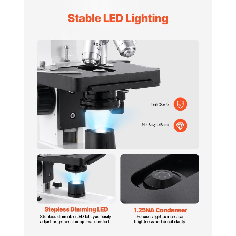 Binokkelimikroskooppi alumiiniseosrunko säädettävä LED valaistus 40–5000x suurennus kaksitasoinen näytelava puhelinpidike