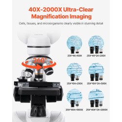 Binokulaarinen yhdistelmämikroskooppi alumiinirunko 40–2000-kertainen suurennus LED-valaistus opetukseen