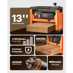 Paksuus- ja tasohöylä puun työstöön 2000 wattia 330 millimetriä kolmiteräinen