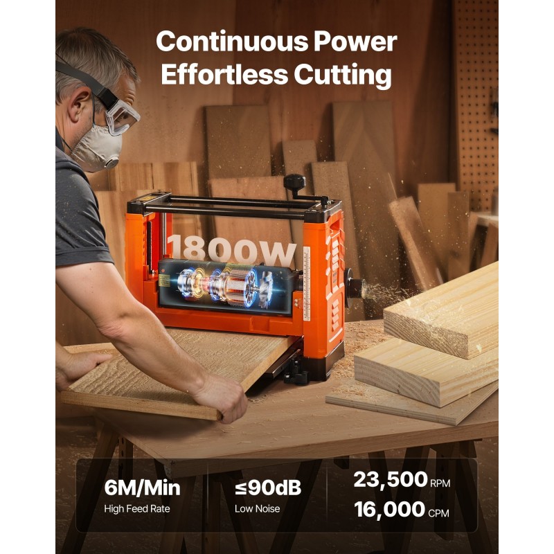Paksuushöylä 1800 wattia 330 millimetriä leveällä työpöydällä kaksiteräinen kovalle ja pehmeälle puulle