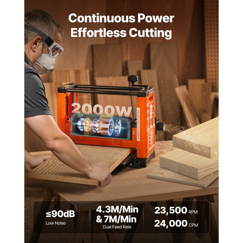 Penkkimallinen paksuushöylä 330 mm työleveys 2000 W kolmiteräinen kaksoissyöttötelat