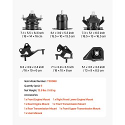 Moottorin ja vaihteiston kiinnikesarja rauta alumiini kumi 6-osainen Honda Accord 2.4-litrainen 2003–2007