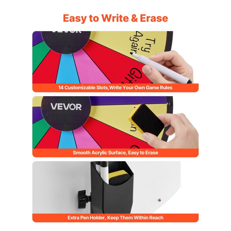 Onnenpyörä 610 mm 14 kenttää uudelleenkirjoitettava pinta säädettävä jalusta