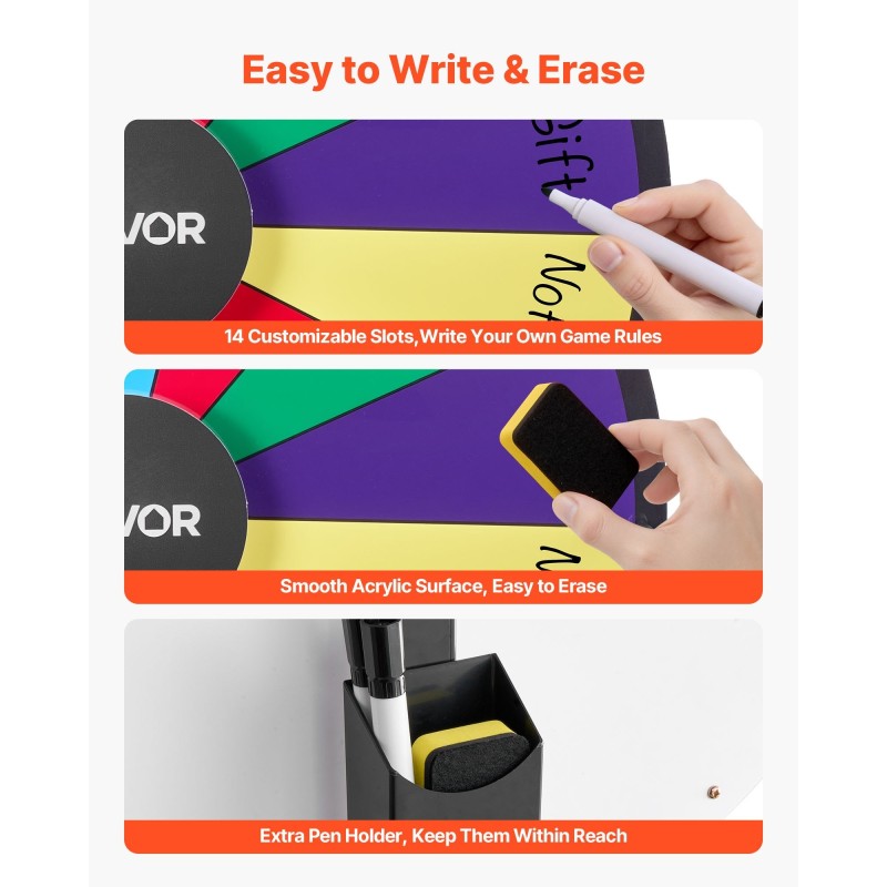 Pöytämallinen onnenpyörä 610 mm 14 sektoria kuivapyyhittävä pinta 6 väriä