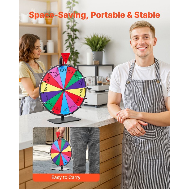 Pöytämallinen onnenpyörä 305 mm halkaisija 14 sektoria 6 väriä kuivapyyhittävä pinta