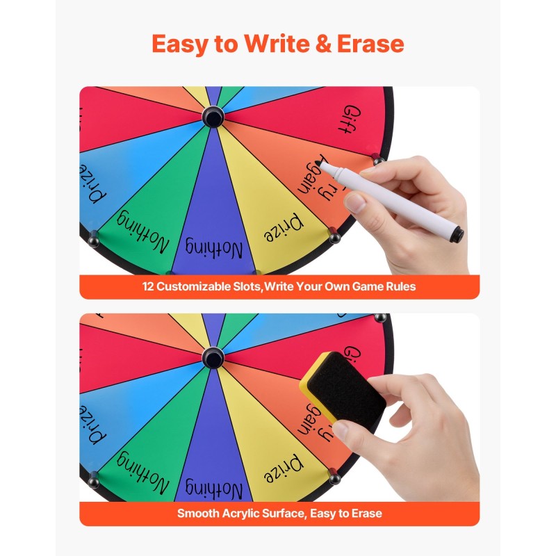 Pöytämallinen arpapyörä kaksitoista sektoria kuusi väriä kuivapyyhittävä pinta