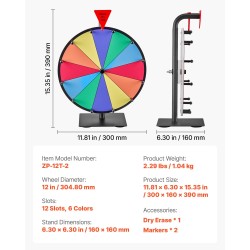 Pöytämallinen arpapyörä kaksitoista sektoria kuusi väriä kuivapyyhittävä pinta