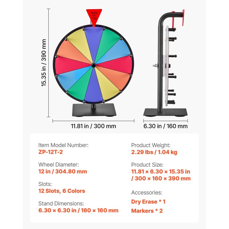 Pöytämallinen arpapyörä kaksitoista sektoria kuusi väriä kuivapyyhittävä pinta