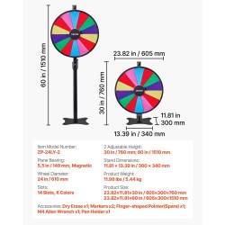 Onnenpyörä 610 mm 14 osiota kuivapyyhittävä pinta säädettävä korkeus