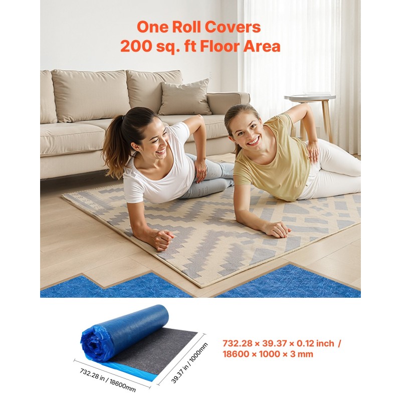 Lattian alusmateriaali 3 mm kierrätetty kuitu PE-höyrysulku 2 rullaa laminaattiin ja vinyyliin