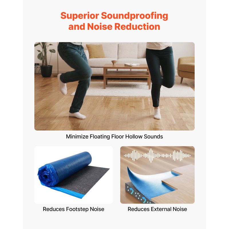 Lattian alusmateriaali 3 mm kierrätetty kuitu PE-höyrysulku 2 rullaa laminaattiin ja vinyyliin