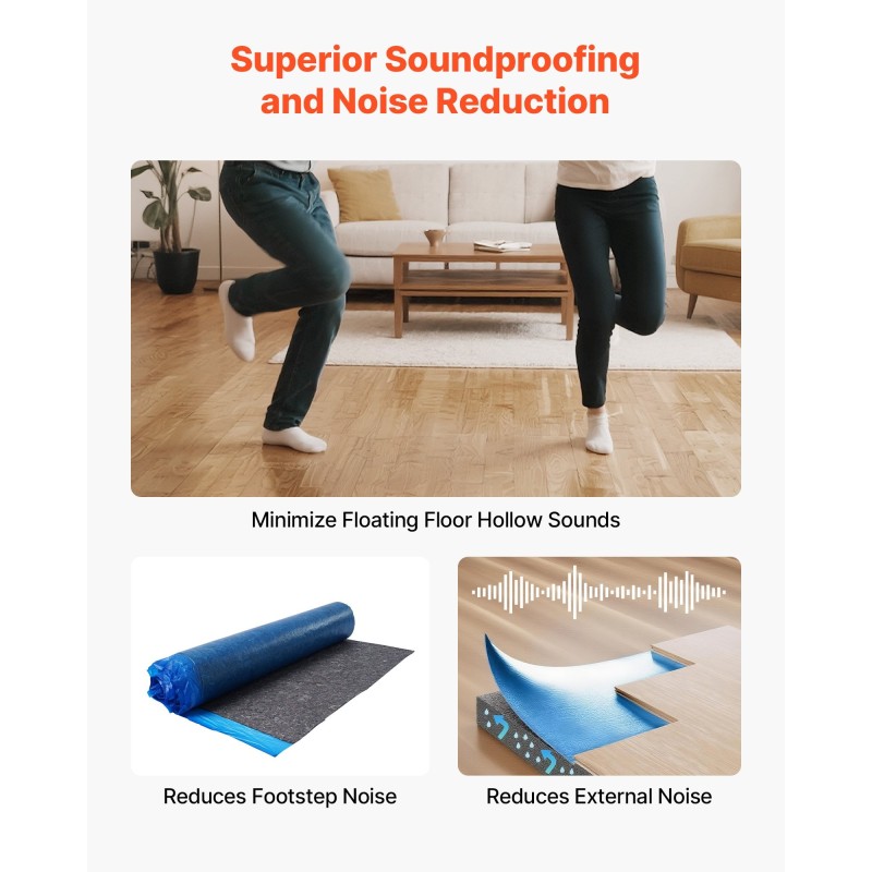 Lattian alusmateriaali kierrätyskuitu PE-höyrysulku 3 mm rulla 9,3 m² vinyyli laminaatti puulattioille