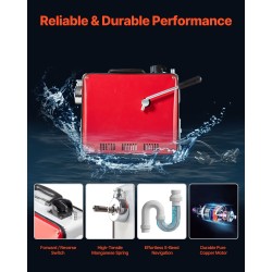 Sähkökäyttöinen viemärinavauskone mangaaniteräsjousella 45,4 metrin kaapelilla kuudella vaihdettavalla leikkurilla putkille